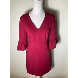Draper James Dark Red 3/4 Sleeve V-Neck Back Zip Knee Length Dress Sz 2